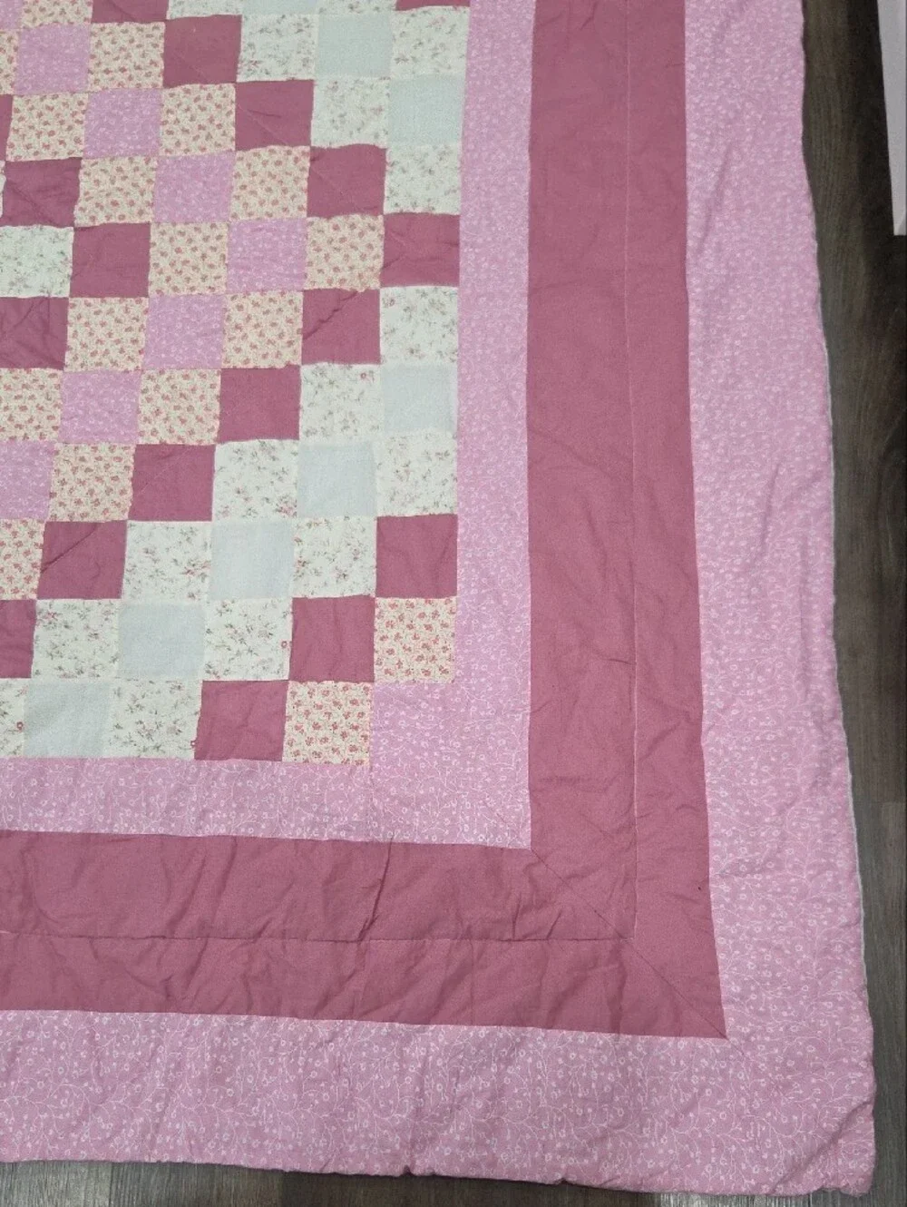Pink And White Square Pattern Manufactured Quilt 84 X 84
